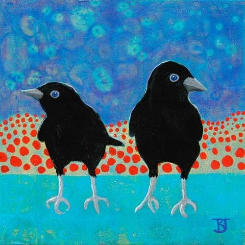 Crow Fledglings with Red Dots