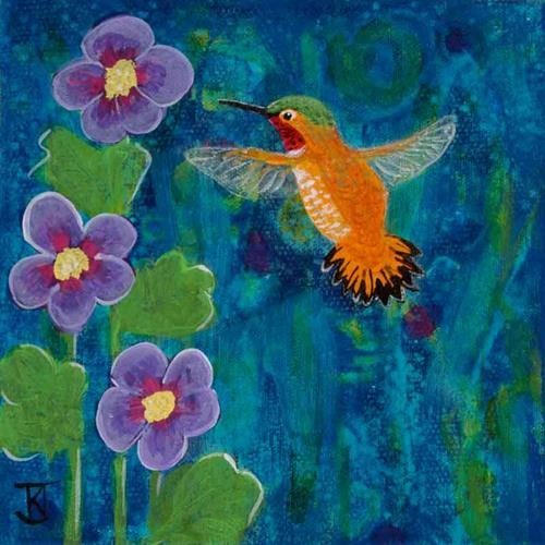 Hummingbird and Hollyhock