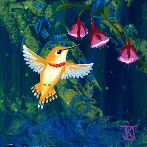 Hummingbird in the Fuchsias